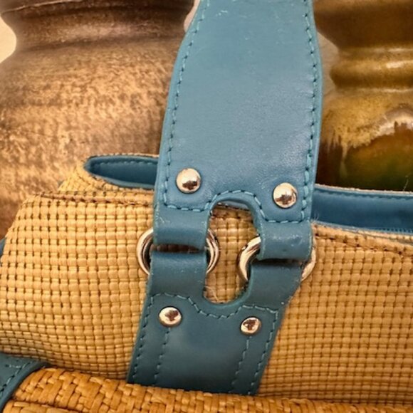 Cole Haan "Megan Straw" Shoulder/Satchel Bag with Leather Trim-VGUC - Picture 3 of 15